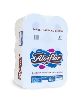 PAPEL TOALHA BOBINA 100% CELULOSE 20CMX200M - ALVEFLOR