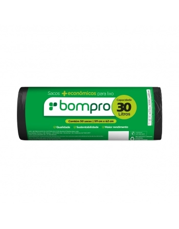 SACO LIXO BOMPRO ROLO 30L PRT C/50