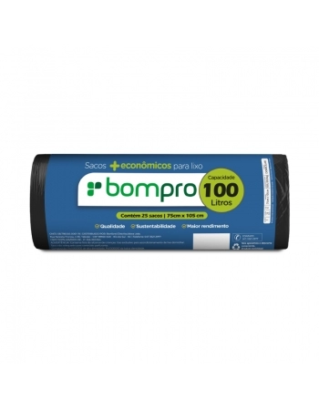 SACO LIXO BOMPRO ROLO 100L PRT C/25